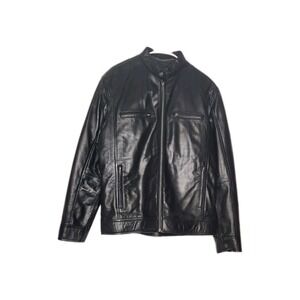 Vintage The Leather Factory Quilted Lined Bomber Biker Jacket Mens Large L Black